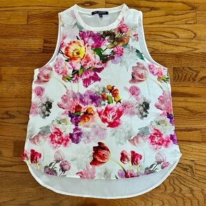 One Clothing Colorful Floral Print White Sleeveless Blouse Top Women’s Sz Large